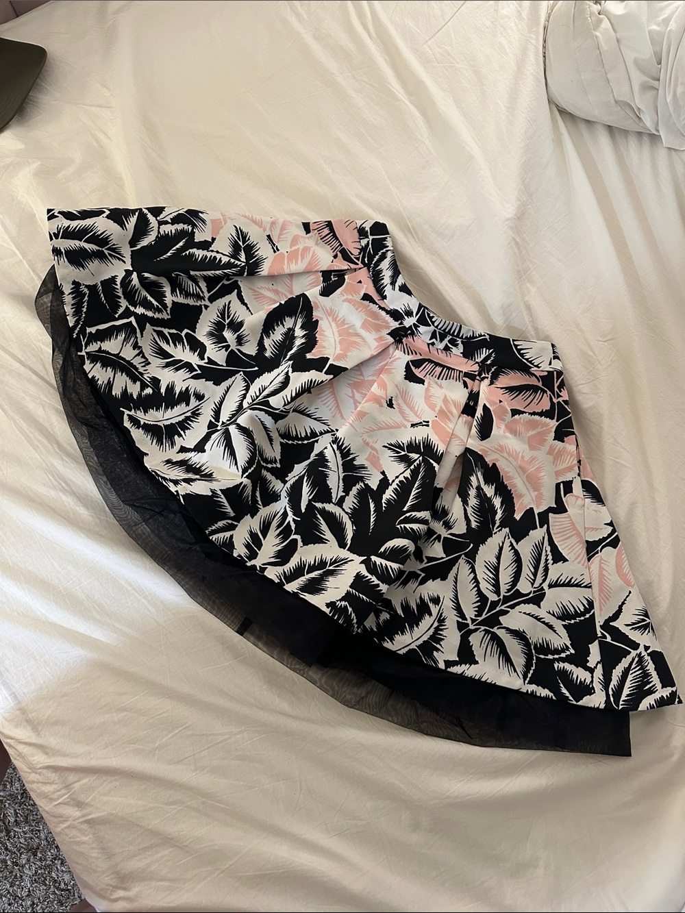Express Floral A-Line Skirt in Black, White & Blush